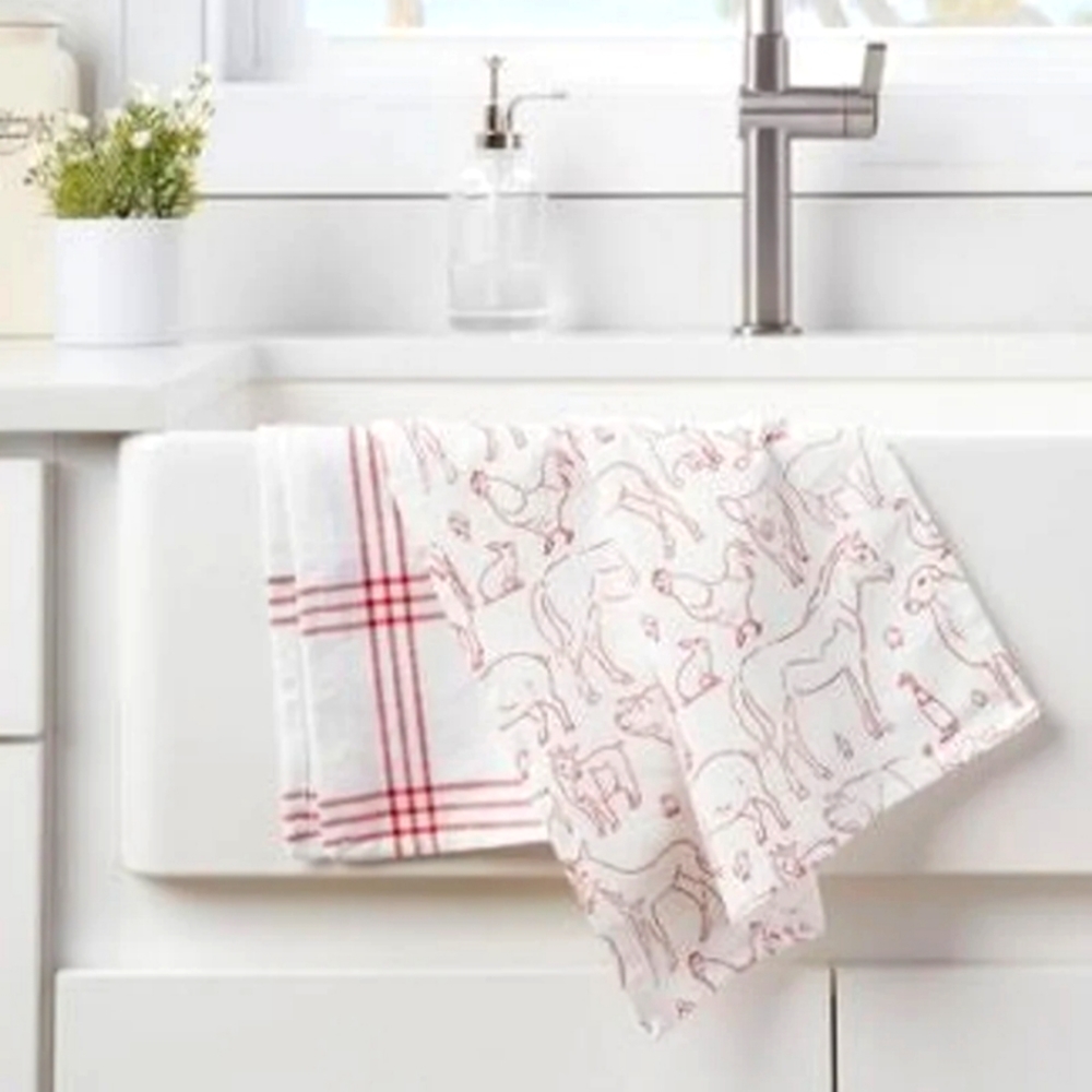FARMHOUSE ANIMALS Cotton Printed Kitchen Towels Set BNWT RETIRED